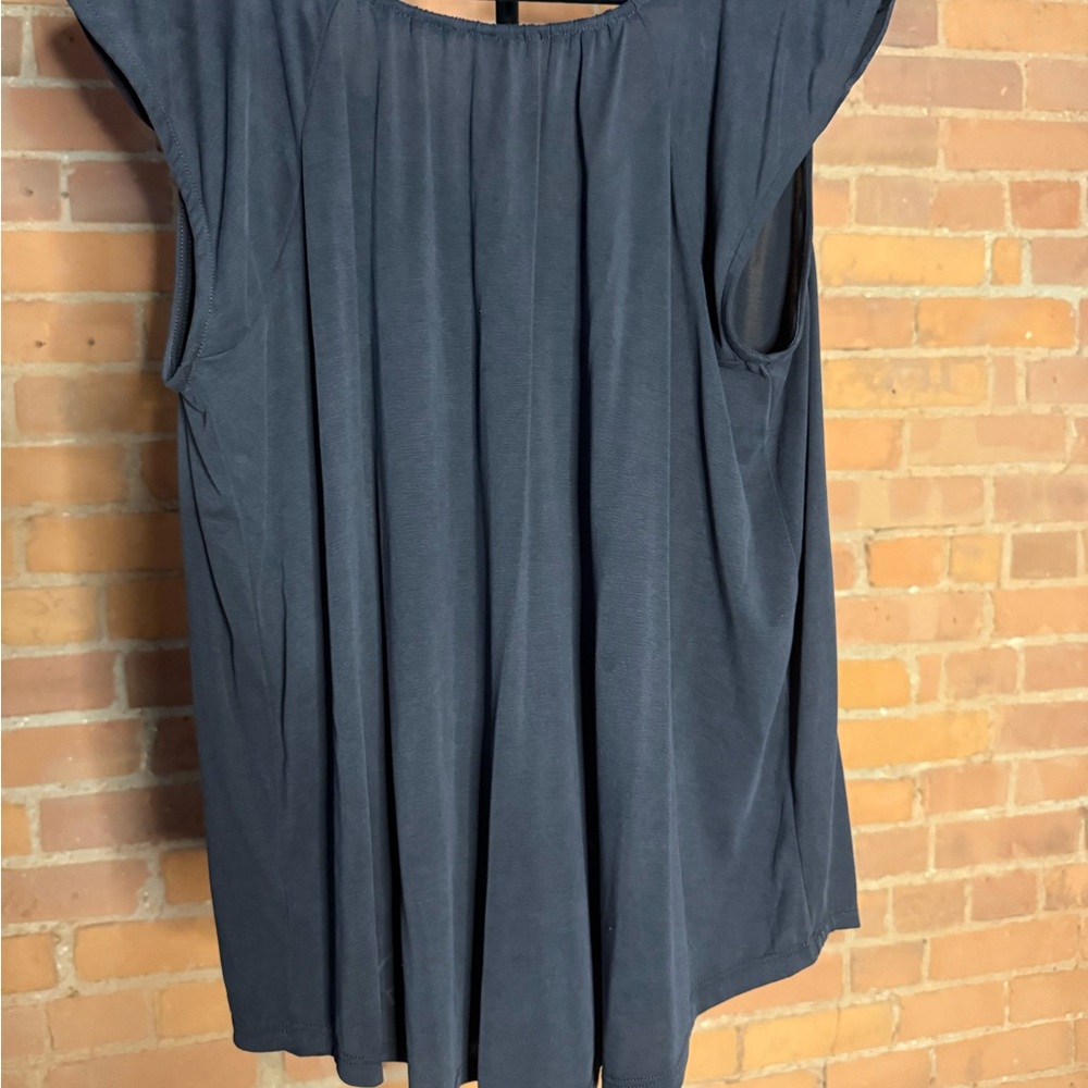 LOFT Navy Sleeveless Pleated Blouse